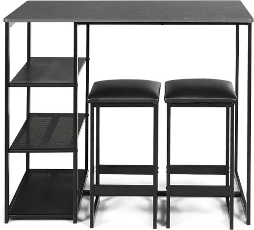 Miniatura 9 de COSTWAY Juego de comedor de 3 piezas, compacto de 2 sillas y juego de mesa, juego de cocina con mármol sintético rectangular, 3 estantes