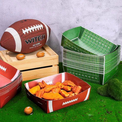 Miniatura 2 de Sawysine Paquete de 36 platos de fútbol grandes para fiestas de fútbol, bandejas de papel de 5 libras, nachos, botes de comida, cuencos desechables