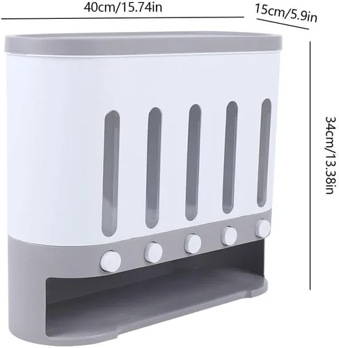 Miniatura 9 de Dispensador de cereales montado en la pared de 19.8 lbs, dispensador de alimentos secos de 5 rejillas, contenedor de almacenamiento de granos