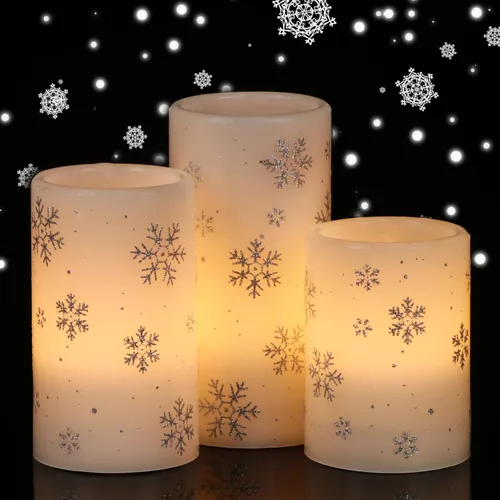 Miniatura 10 de GenSwin Velas de Navidad sin llama con temporizador remoto, juego de 2 velas LED de Navidad que funcionan con pilas con casa de nieve, Papá Noel