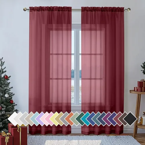 Miniatura 20 de Aiyufeng 2 paneles de cenefa transparente negra de 14 pulgadas de largo, cortinas cortas negras transparentes para dormitorio, cortinas de cocina