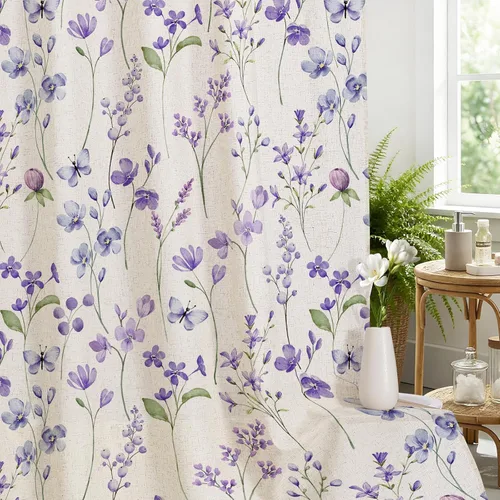 Miniatura 17 de Litabel Cortina de ducha con diseño floral de acuarela, cortina de ducha de flores de mariposa azul para baño, juego de cortina de ducha moderna