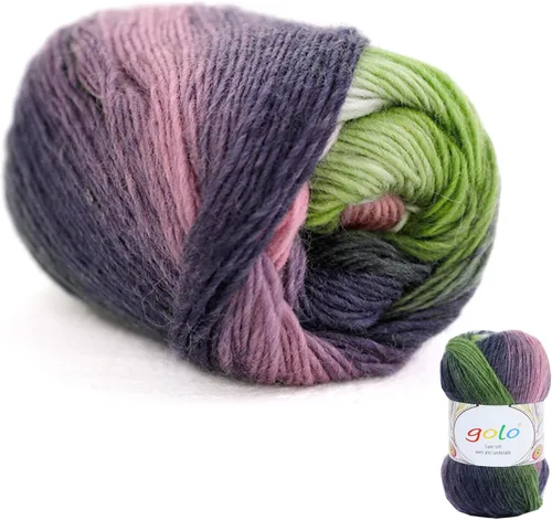 Miniatura 13 de Hilo de lana golo para tejer 200 yardas, hilo Cachemire multicolor arcoíris