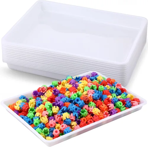 Miniatura 21 de Maitys Paquete de 15 bandejas de arte de plástico de 12 x 16 pulgadas, bandejas sensoriales para proyectos de bricolaje, pintura, cuentas, joyería