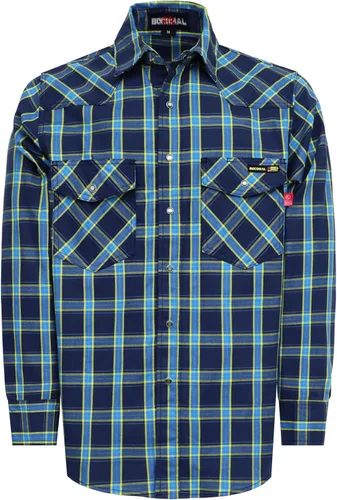 Miniatura 19 de BOCOMAL Camisas FR Resistente a la llama 100% C NFPA2112 7.5oz Camisa de soldadura resistente al fuego para hombres Cuadros azul marino/blanco