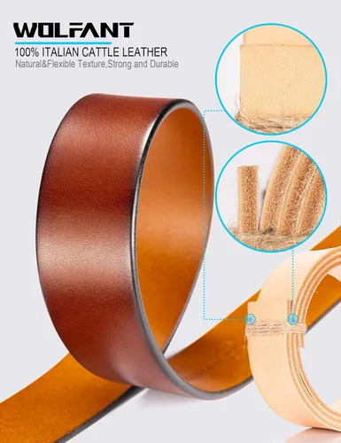 Miniatura 4 de WOLFANT Cinturón de cuero de grano completo, 100% cuero auténtico italiano
