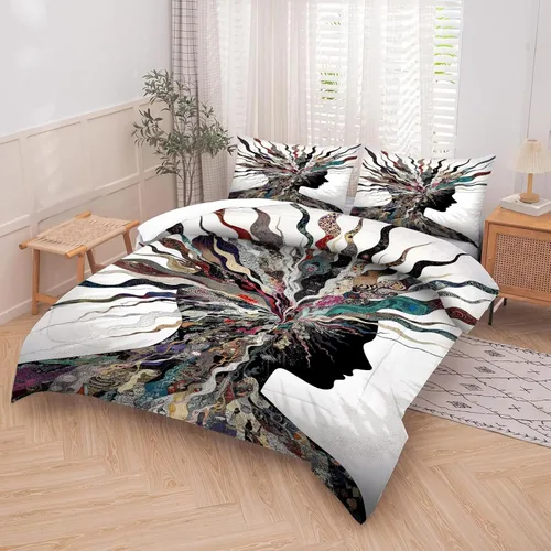 Miniatura 6 de kxry Juego de edredón de arte abstracto, tamaño twin, para todas las estaciones, juego de ropa de cama suave, juego de ropa de cama con retrato