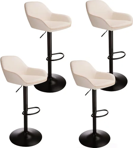 Miniatura 24 de Glitzhome Taburete de bar giratorio, taburetes de bar ajustables con soporte trasero y reposapiés, silla de bar tapizada de piel sintética