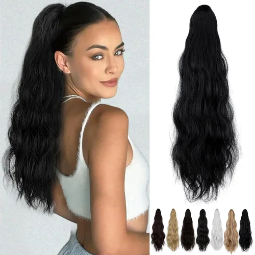 Miniatura 14 de Extensión de cola de caballo de 18 pulgadas, extensiones de cola de caballo sintéticas de aspecto natural, extensiones de cabello para mujer, rubio