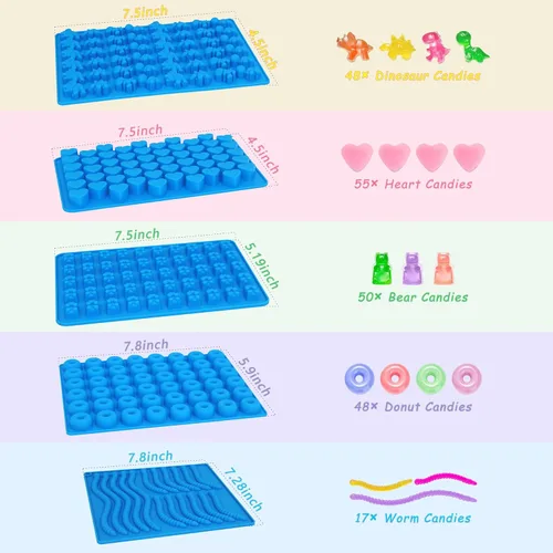 Miniatura 2 de Sidosir 7 moldes de silicona para ositos de gomitas, molde antiadherente para chocolate con gusanos para fiestas, corazón gomoso para bricolaje