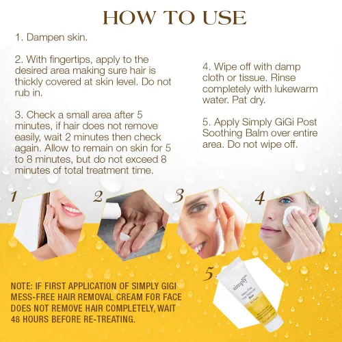 Miniatura 5 de Gigi Crema depilatoria facial sin desorden y bálsamo calmante dúo, para todo tipo de piel, 2 piezas