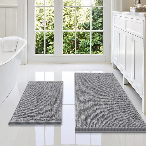 Miniatura 132 de Smiry Juego de 2 alfombras de baño, felpilla suave y absorbente, lavable a máquina, antideslizantes, para bañera, ducha y suelo