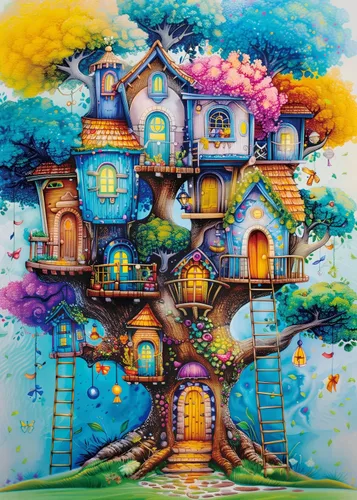 Miniatura 9 de Rompecabezas Coloridos de Árbol de Búho para Adultos de 1000 Piezas, Rompecabezas de Arte Divertido de Pájaros, Rompecabezas Difíciles de Animales
