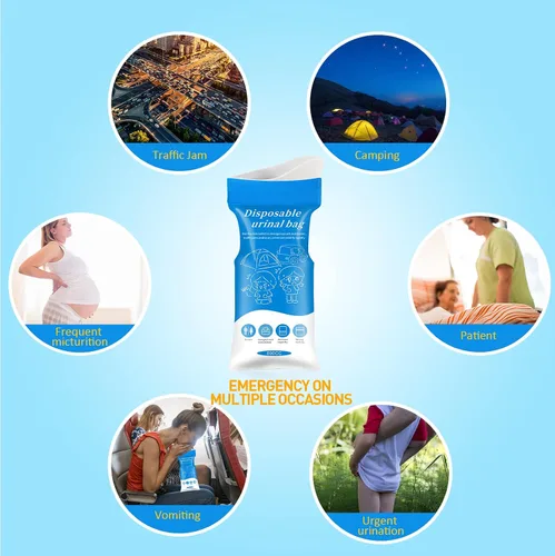 Miniatura 6 de Moodooy Bolsa de urinario de emergencia desechable, paquete de 8/12/20/24 bolsas portátiles para orina de campamento, bolsas de orina de viaje
