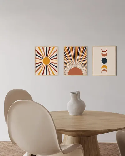 Miniatura 5 de HAUS AND HUES Arte de pared moderno de mediados de siglo, decoración bohemia para pared, juego de 3 impresiones artísticas de sol, decoración