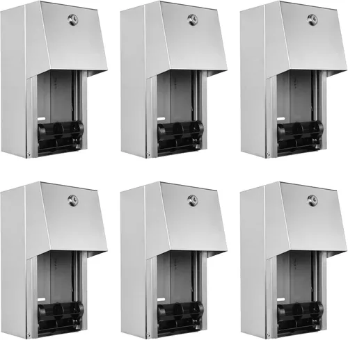 Miniatura 6 de Dispensador de papel higiénico comercial, soporte de doble rollo de acero inoxidable 304, dispensador de pañuelos de montaje en pared con cerradura