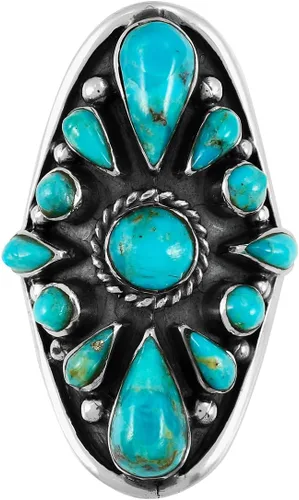 Miniatura 4 de Anillo turquesa de plata de ley 925 con piedras preciosas auténticas tamaño 6 a 11