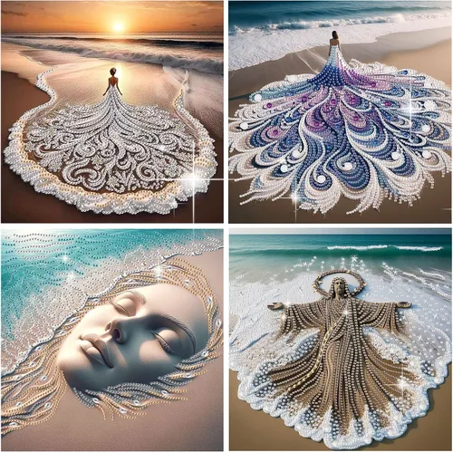 antor Kits de arte de diamantes de playa de 4 piezas para adultos, kits de pintura de diamantes de imitación de forma especial, manualidades de