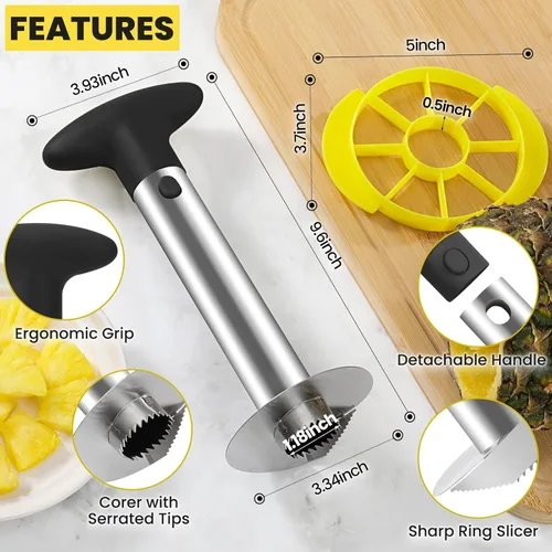 Miniatura 4 de CUNSENR Herramienta de descorazonador y rebanador de piña de alta calidad, cortador de piña con puntas dentadas afiladas, fácil de usar y limpiar