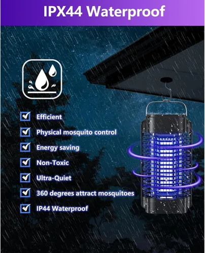 Miniatura 5 de Exterminador de insectos para exteriores e interiores, trampa eléctrica para mosquitos, trampa para moscas impermeable, matamoscas para el hogar