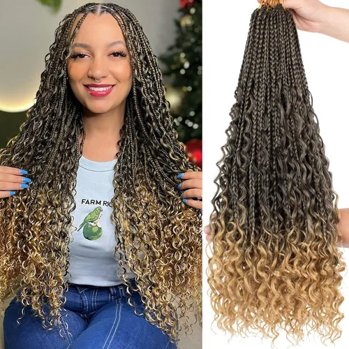 Miniatura 40 de COOKOO Cabello de Trenzas de Caja Bohemias de Ganchillo de 8 Pulgadas para Mujeres Negras, Paquete de 8, Cabello Sintético de Trenzas de Caja