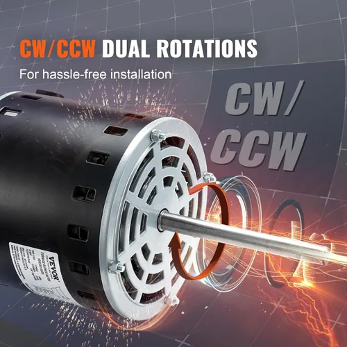 Miniatura 6 de VEVOR Motor de soplador de horno de 3/4 HP, 208/230V 3.85 amperios, 1075 RPM 5 velocidades, rotación CW/CCW, bastidor 48 longitud del eje 4.8