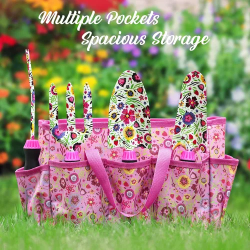 Miniatura 6 de Housolution Juego de herramientas de jardinería, 10 piezas de acero inoxidable resistente con mango de goma suave antideslizante con bolsa de jardín