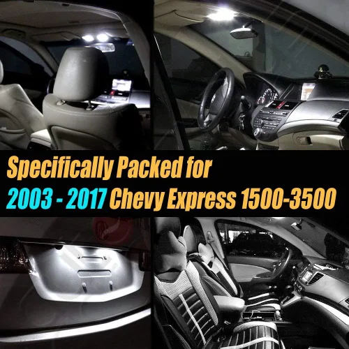 Miniatura 2 de Kit de luces LED para interior de automóvil, 14 piezas, color blanco superblanco, 6000k, compatible con Chevrolet Express 1500/2500/3500 2003-2017