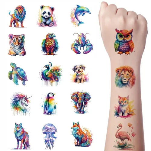 Miniatura 8 de Tatuajes temporales de animales para niños, 160 piezas de tatuajes más grandes mezclados lindos animales, regalos de fiesta, regalos de Navidad