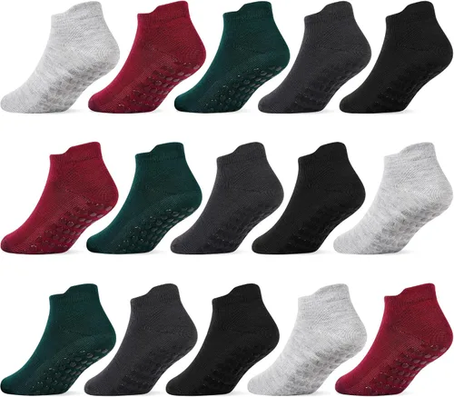 SkiBeaut 15 pares de calcetines antideslizantes para niños pequeños, calcetines antideslizantes para niños y niñas de 0 a 7 años