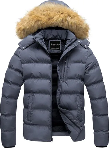 Miniatura 13 de Pursky Chaqueta de plumón impermeable para hombre, abrigos de invierno con capucha de piel para esquiar, parka con capucha de piel