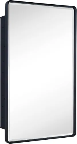Miniatura 15 de TEHOME Botiquín de baño empotrado con marco de metal dorado cepillado con espejo rectangular redondeado con espejo biselado de 16 x 24 pulgadas