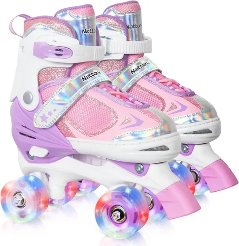 Miniatura 13 de Nattork Patines de ruedas para niños y niñas, patines cuádruples ajustables de 4 tamaños con todas las ruedas iluminadas - regalo de cumpleaños