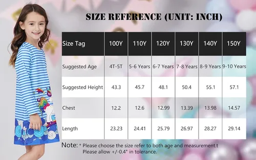 Miniatura 6 de Quedoris Vestido casual de manga larga con estampado de unicornio para niñas de 4 a 10 años