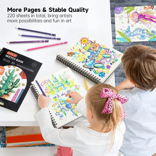 Miniatura 6 de Shuttle Art Cuaderno de bocetos de 9 x 12 pulgadas, 220 hojas en total, paquete de 2 (110 hojas cada una), papel grueso de 68 libras/100gsm, bloc