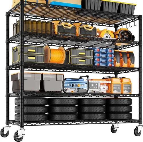 Miniatura 10 de PrimeZone Estantería de alambre con ruedas, estantes de almacenamiento de metal resistente de 5 niveles ajustables con certificación NSF