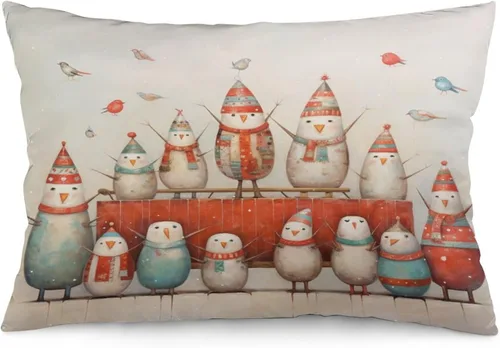 Miniatura 35 de Fundas de almohada de primavera con bonitos muñecos de nieve, fundas de almohada rústicas para vacaciones, funda de almohada tamaño Queen