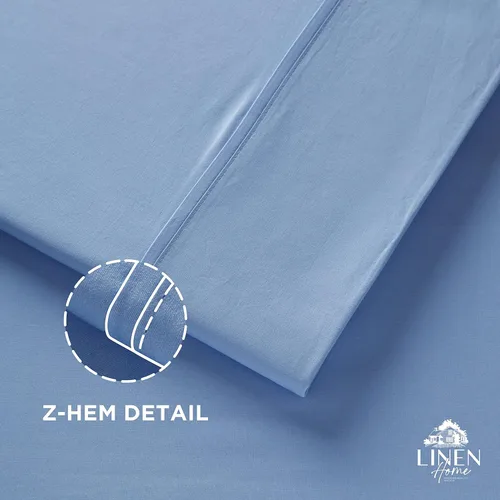 Miniatura 3 de Sábanas de 100% algodón percal, tamaño matrimonial, 1 sábana encimera, ropa de cama fresca, resistente y transpirable, celeste