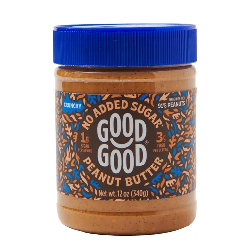 GOOD GOOD Mantequilla de maní crujiente apta para dieta cetogénica - Baja en carbohidratos y sin azúcares añadidos - Vegana - Sin conservantes - Sin