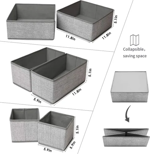 Miniatura 4 de Criusia Organizador plegable de cajones para ropa interior, divisores de armario, caja de almacenamiento para ropa, calcetines (6 contenedores, gris)