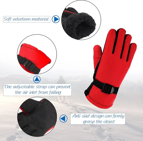 Miniatura 4 de 6 pares de guantes de invierno para niños, impermeables, guantes de esquí para nieve, cálidos, dedos completos, snowboard, guantes unisex para clima