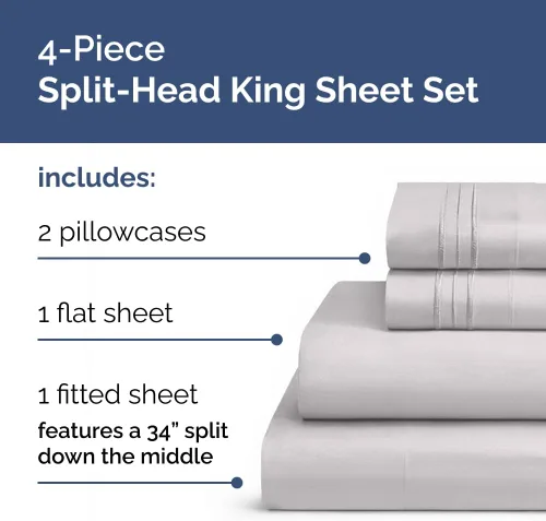 Miniatura 2 de Flex Top - Juego de sábanas de 4 piezas tamaño King con cabeza dividida, ultrasuave, transpirable y refrescante, ropa de cama de lujo de hotel