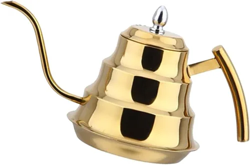 Miniatura 3 de Cafetera de acero inoxidable con boquilla de cuello de ganso, hervidor de café de goteo de mano de 1.2L, cafetera de té y café con tapa