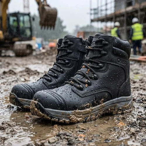 Miniatura 3 de Botas de trabajo para hombre, zapatos con punta de acero y cremallera lateral, resistentes al agua, antideslizantes, a prueba de pinchazos (OX2720)