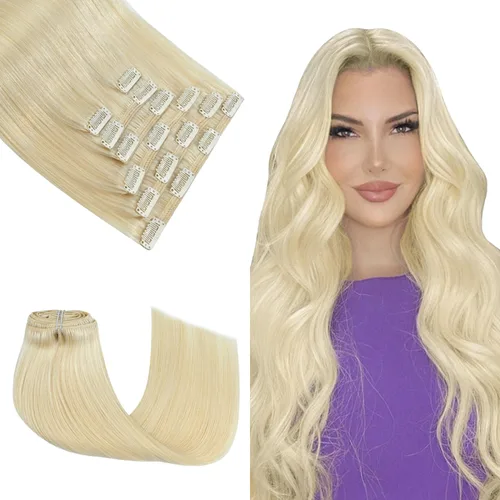 Miniatura 21 de Honsoo Extensiones de cabello humano real de color marrón con pinzas, marrón castaño, 15 pulgadas, 70 g, 7 unidades, cabello lacio sedoso y marrón