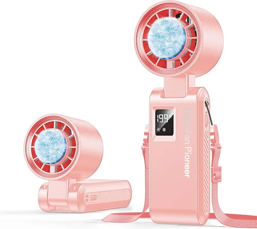 Miniatura 18 de Ventilador de mano portátil con refrigeración por hielo, ventilador turbo de alta velocidad de 24.6 ft/s, ventilador de cuello personal plegable 4