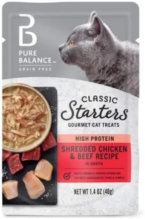 Miniatura 2 de Pure Balance Classic Starters - Golosinas gourmet para gatos, pollo rallado y carne de res en caldo, 1.4 onzas, paquete de 5