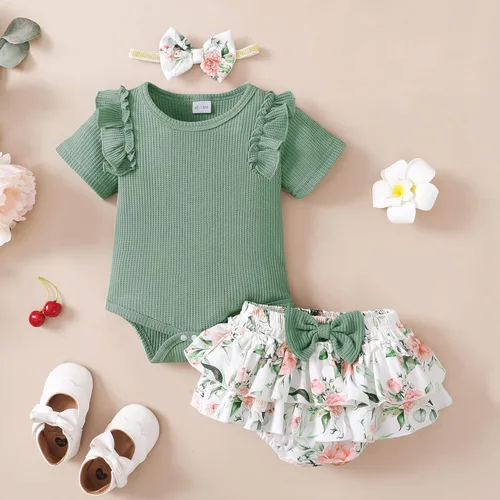 Miniatura 50 de Mioglrie Conjunto de ropa para bebé recién nacida, conjunto de pantalones cortos, conjunto floral de verano, ropa de bebé linda para niña