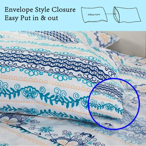 Miniatura 5 de JSD - Juego de sábanas tamaño queen de microfibra suave con estampado floral bohemio azul, 4 piezas, esquinas tipo bolsillos extraprofundos Floral 3