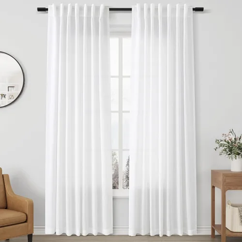Miniatura 37 de Aersas Aqua Green Linen Curtains 84 Inches Long 2 Panels Set Back Tab Rod Pocket Living Room Curtain Farmhouse Rustic Light Filtering Hook Drapes